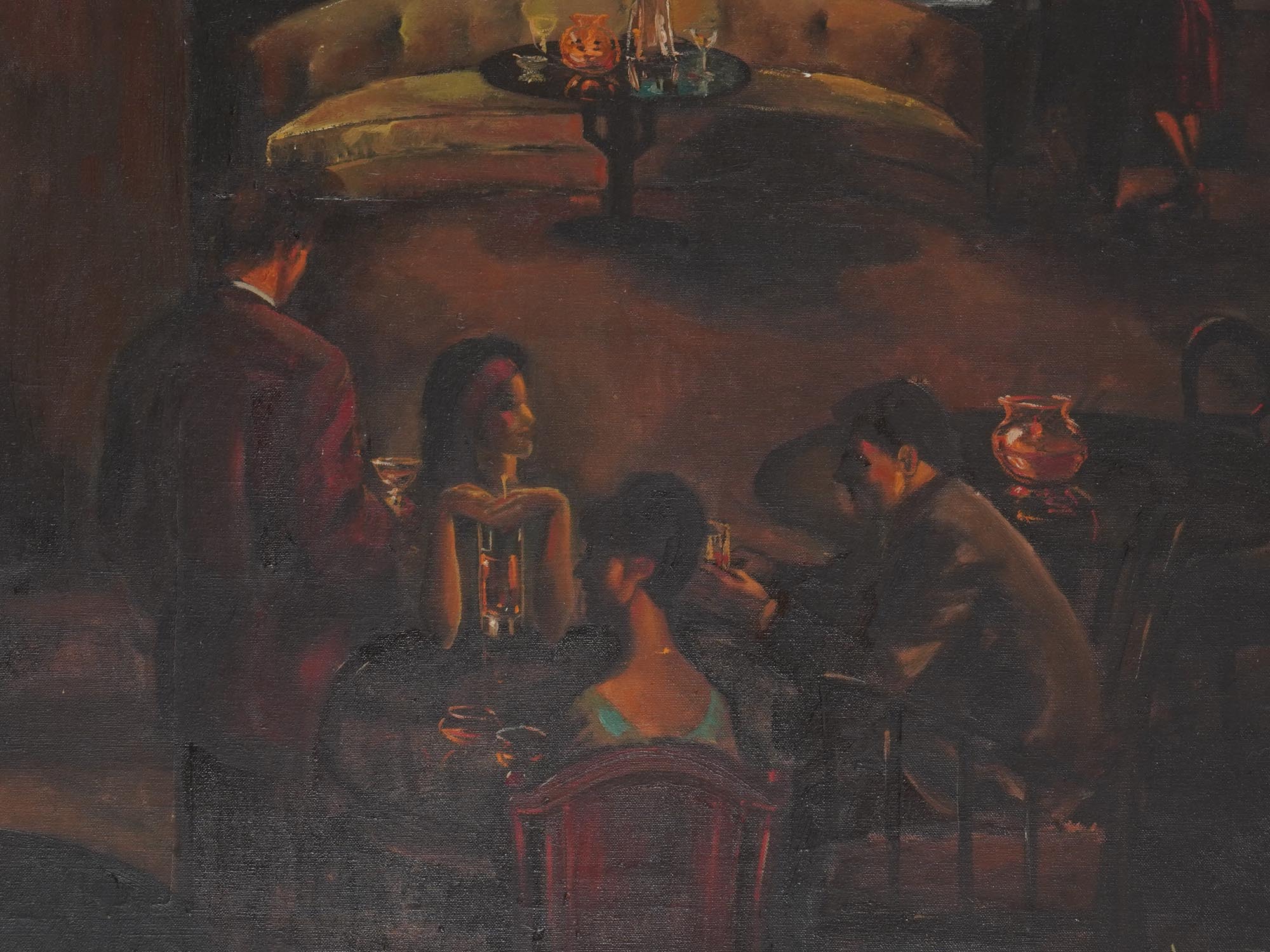 MID CENT PAINTING SKYCRAPER BAR SCENE SIGNED WEST PIC-3